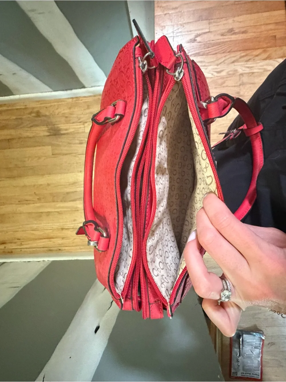 GUESS Coral Red Signature Satchel Bag
